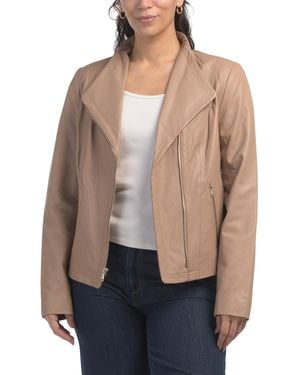 TJ Maxx Leather Asy Jacket, Polyester/Leather - Natural