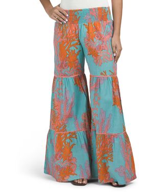 TJ Maxx Tesia Palazzo Cover-Up Beach Pants For Cotton - Blue