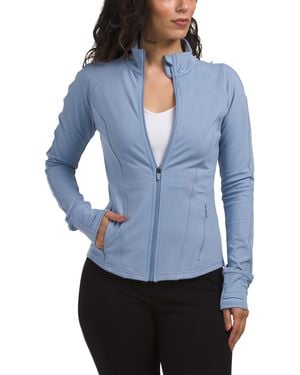 TJ Maxx Lux Crop Zip Mellie Jacket With Princess Seams And Pockets For Spandex/Polyester - Blue