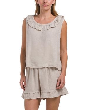 TJ Maxx 2Pc Linen Ruffle Neckline Tank Top And Shorts Pajama Set - Multicolor