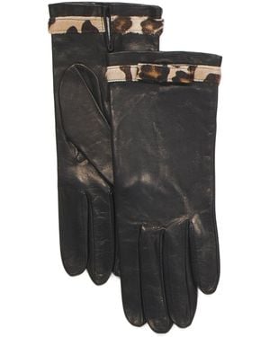 TJ Maxx Leather Gloves With Silk Lining And Haircalf Trim For - Black