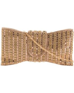TJ Maxx Beaded Bow Clutch, Leather - Natural