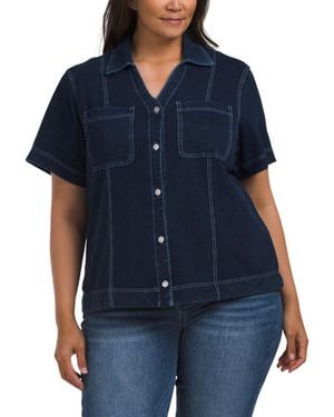 TJ Maxx Plus French Terry Denim Shirt For Spandex/Cotton/Polyester - Blue
