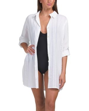 TJ Maxx Cotton Seersucker Cover-Up Shirt For - White