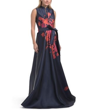 TJ Maxx Sleeveless Floral Mikado Gown For Polyester - Blue