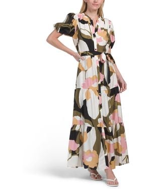 TJ Maxx Printed Puff Sleeve Maxi Dress For Nylon/Rayon - White