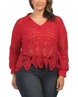 TJ Maxx Plus Crochet Collar Top For Spandex/Polyester/Acrylic - Red