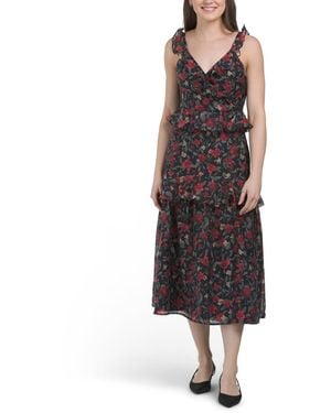 TJ Maxx Forever Floral Print Tiered Ruffle Dress For Nylon/Spandex/Polyester - Blue