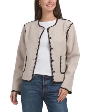 TJ Maxx Long Sleeve Jacket With Contrast Stitching, Polyester/Wool - Natural