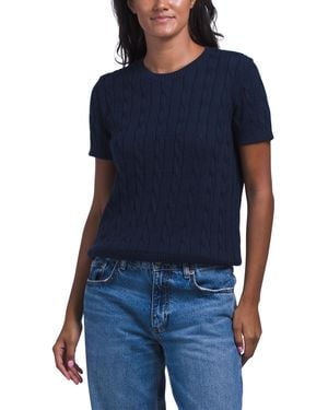 TJ Maxx Linen And Cotton Blend Cable Knit Short Sleeve Sweater, Nylon/Cotton/Linen - Blue