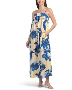 TJ Maxx Linen Blend Floral Maxi Dress For Linen/Rayon - Blue