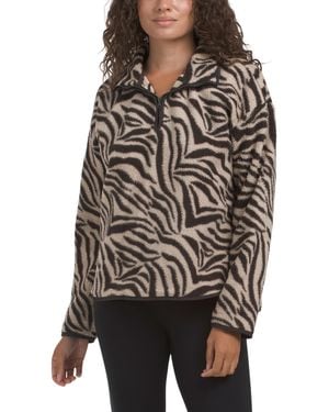 TJ Maxx Berber Knit Printed Quarter Zip Jacket For Polyester - Black