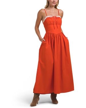 TJ Maxx Emma Spaghetti Maxi Dress With Lace Trim For Cotton - Red