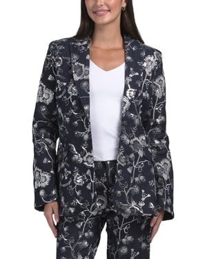 TJ Maxx Garden Embroidered Denim Cheyenne Blazer For Cotton/Polyester - Gray
