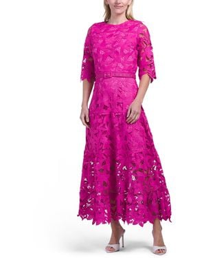 TJ Maxx Three-Quarter Sleeve Lace Maxi Dress For Spandex/Polyester - Pink