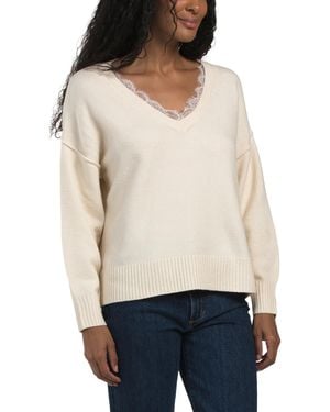 TJ Maxx Lace V-Neck Sweater, Spandex/Polyester - White