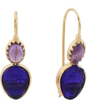 TJ Maxx 18Kt Plated Victorian Cameo Venetian Glass Earrings For Amethyst - Blue