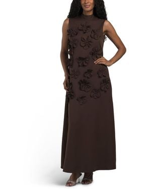 TJ Maxx Sleeveless Mock Neck 3D Floral Gown For Spandex/Polyester - Brown