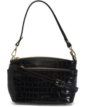 TJ Maxx Leather Crocodile Triple Entry Small Crossbody, Leather - Black