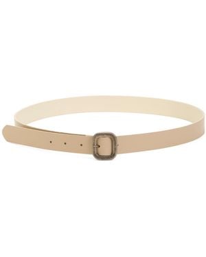 TJ Maxx Leather Smooth Chunky Buckle Belt - Natural