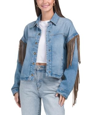 TJ Maxx Denim Shacket With Fringe For Cotton - Blue