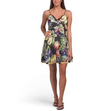 TJ Maxx Lace Trim Satin Printed Mini Dress For Polyester - Black
