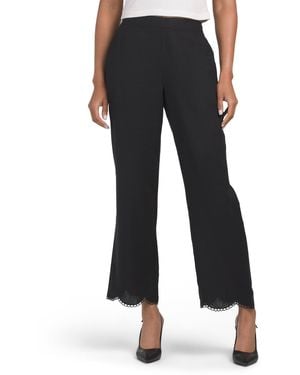 TJ Maxx Linen Blend Pull On Pants With Embroidered Scalloped Hem For Linen/Viscose - Black