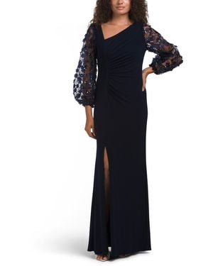 TJ Maxx 3D Sleeve Side Ruched Gown For Spandex/Polyester - Blue