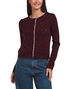 TJ Maxx Pointelle Two Tone Cardigan, Cotton/Acrylic - Purple
