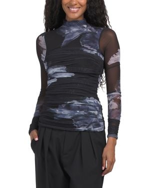 TJ Maxx Harmony Funnel Shirred Long Sleeve Top For Spandex/Polyester - Black