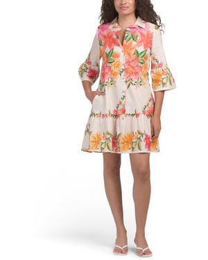 TJ Maxx Linen Blend Three-Quarter Sleeve Floral Mini Dress For Cotton/Linen - Red