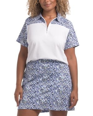 TJ Maxx Upf 50 Lansing Printed Quarter Zip Short Sleeve Top For Spandex/Polyester - White