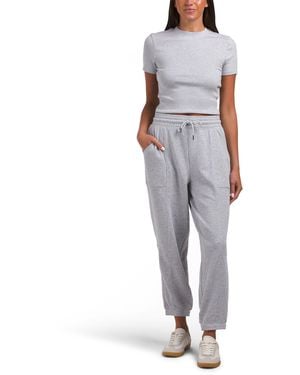 TJ Maxx Mochi Ribbed Short Sleeve Crewneck Top And Oversized Sweatpants Set, Spandex/Cotton/Rayon - Gray