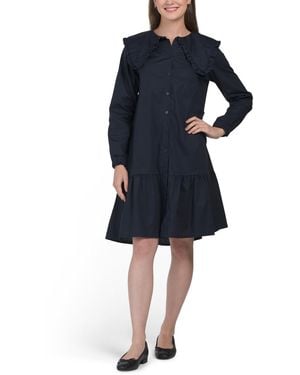 TJ Maxx Long Sleeve Oversized Collar Dress For Cotton - Blue