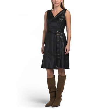 TJ Maxx Faux Leather Wrap Dress For Polyester/Leather - Black
