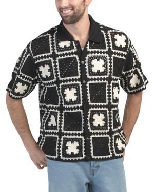 TJ Maxx Crocheted Sweater Knit Button Up Shirt For Acrylic - Black
