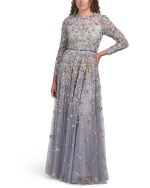 TJ Maxx Long Sleeve Embellished Gown For Polyester - Metallic