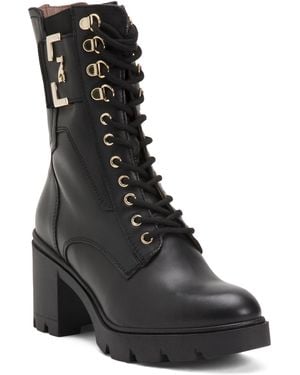 TJ Maxx Leather Block Heel Combat Boots For Leather - Black