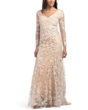 TJ Maxx Long Sleeve Embellished Gown For Polyester - Natural