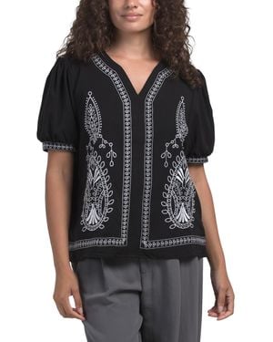 TJ Maxx Puff Short Sleeve Embroidered Blouse For Polyester - Black