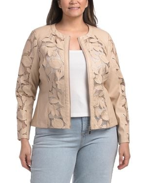 TJ Maxx Plus Embroidered Faux Leather Jacket For Polyester - Multicolor