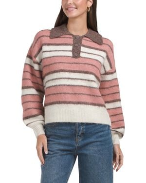TJ Maxx Fuzzy Striped Sweater, Nylon/Spandex/Polyester - Red