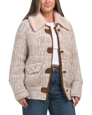 TJ Maxx Alpaca Wool Blend Bomber Jacket, Nylon/Acrylic/Wool - Natural