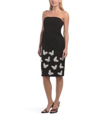 TJ Maxx Strapless Embroidered Butterfly Applique Mini Dress For Spandex/Polyester - Black