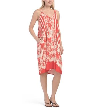 TJ Maxx Linen Blend Sleeveless Floral Print Dress For Linen/Viscose - Red