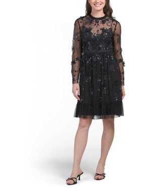 TJ Maxx Long Sleeve Embellished Mini Cocktail Dress For Polyester - Black