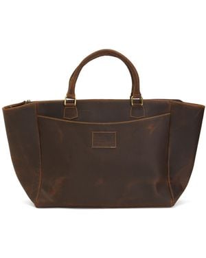 TJ Maxx Leather Traveler Tote With Flag Patch For - Brown