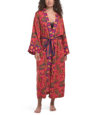 TJ Maxx City Cats Eco Satin Robe For Viscose - Red