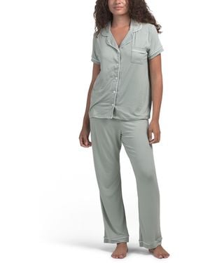 TJ Maxx 2Pc Short Sleeve Notch Collar Pajama Set For Spandex/Polyester - Gray