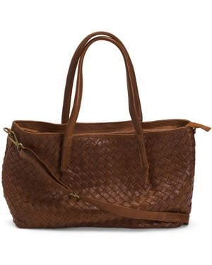 TJ Maxx Leather Large Allover Woven Tote For - Brown